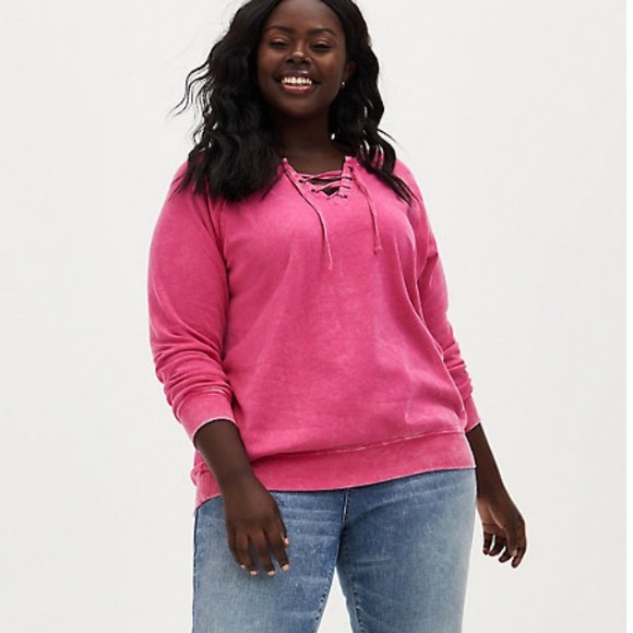 torrid Tops - Torrid 00x Neon Pink Lace-Up Tunic Sweatshirt NWT